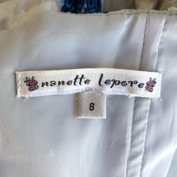 Nanette Lepore Silk White Black Blue Strapless Mini Dress 👗 - Picture 15 of 16